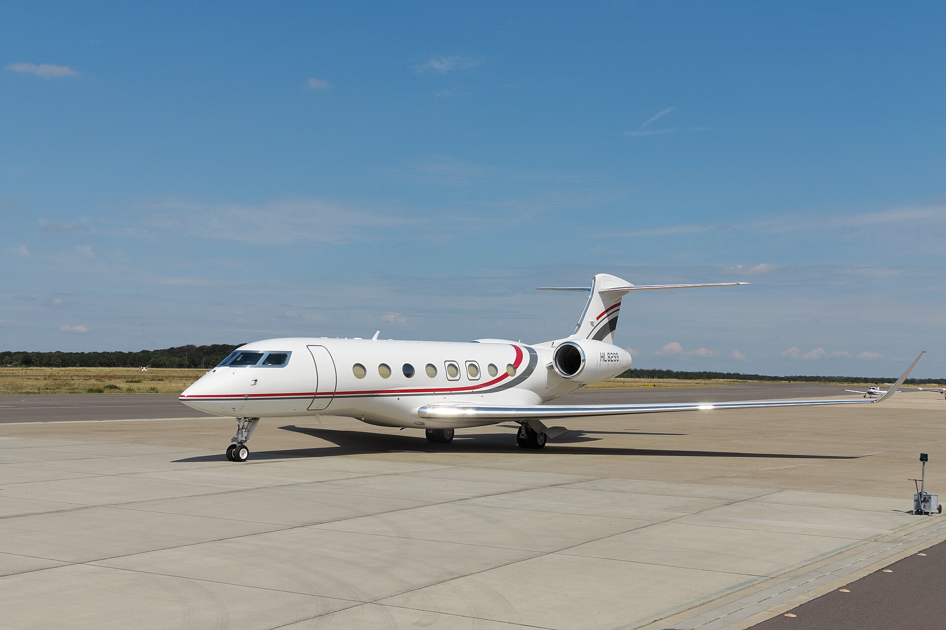 Gulfstream G650 business jet parked on the apron